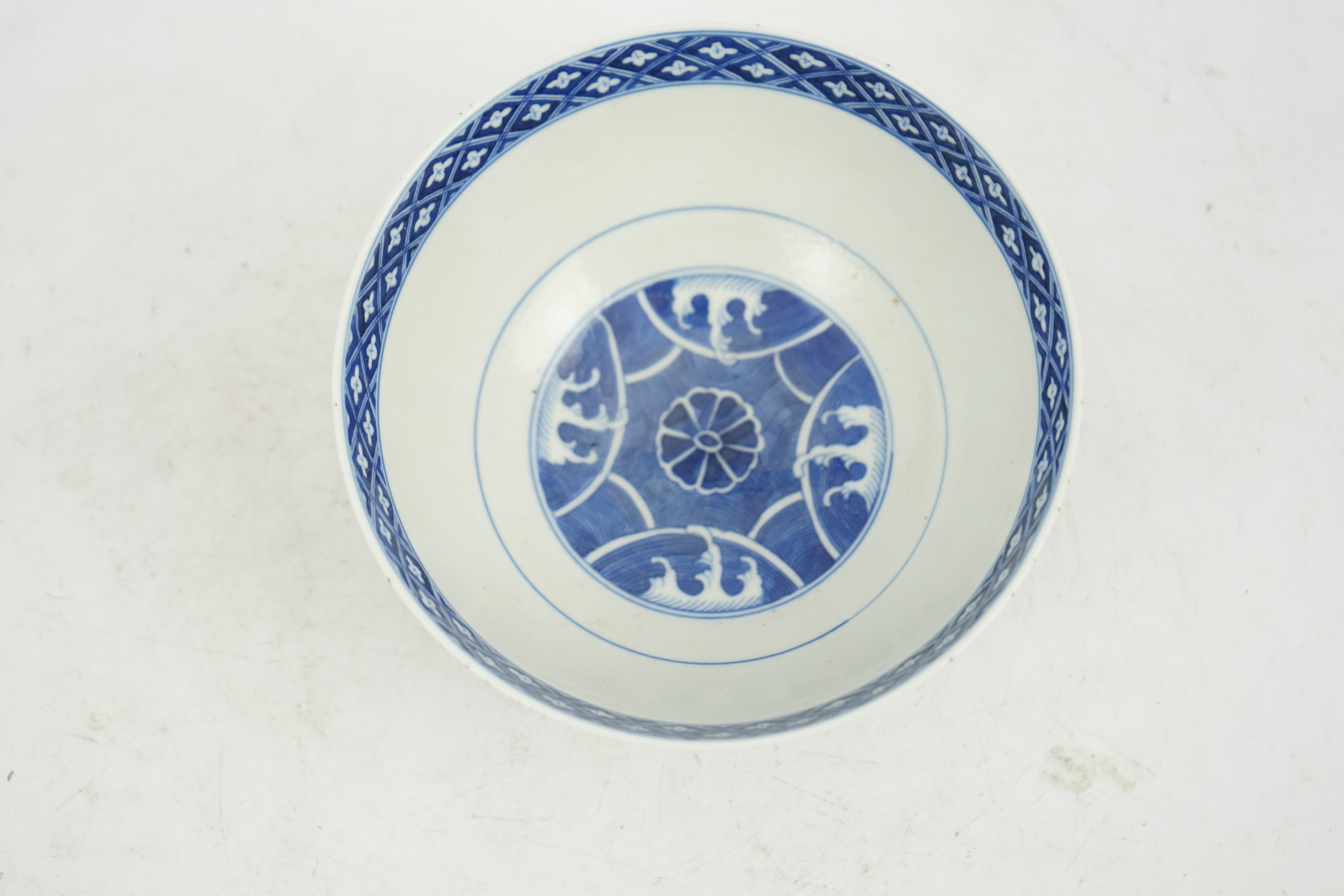 A Chinese blue and white eight trigrams bowl, Daoguang mark, probably c.1900